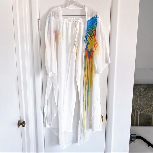 🌴 BOHO TROPICAL MULTI LOOSE FIT TUNIC TOP/CAPE + PANTS! - Picture 3 of 5